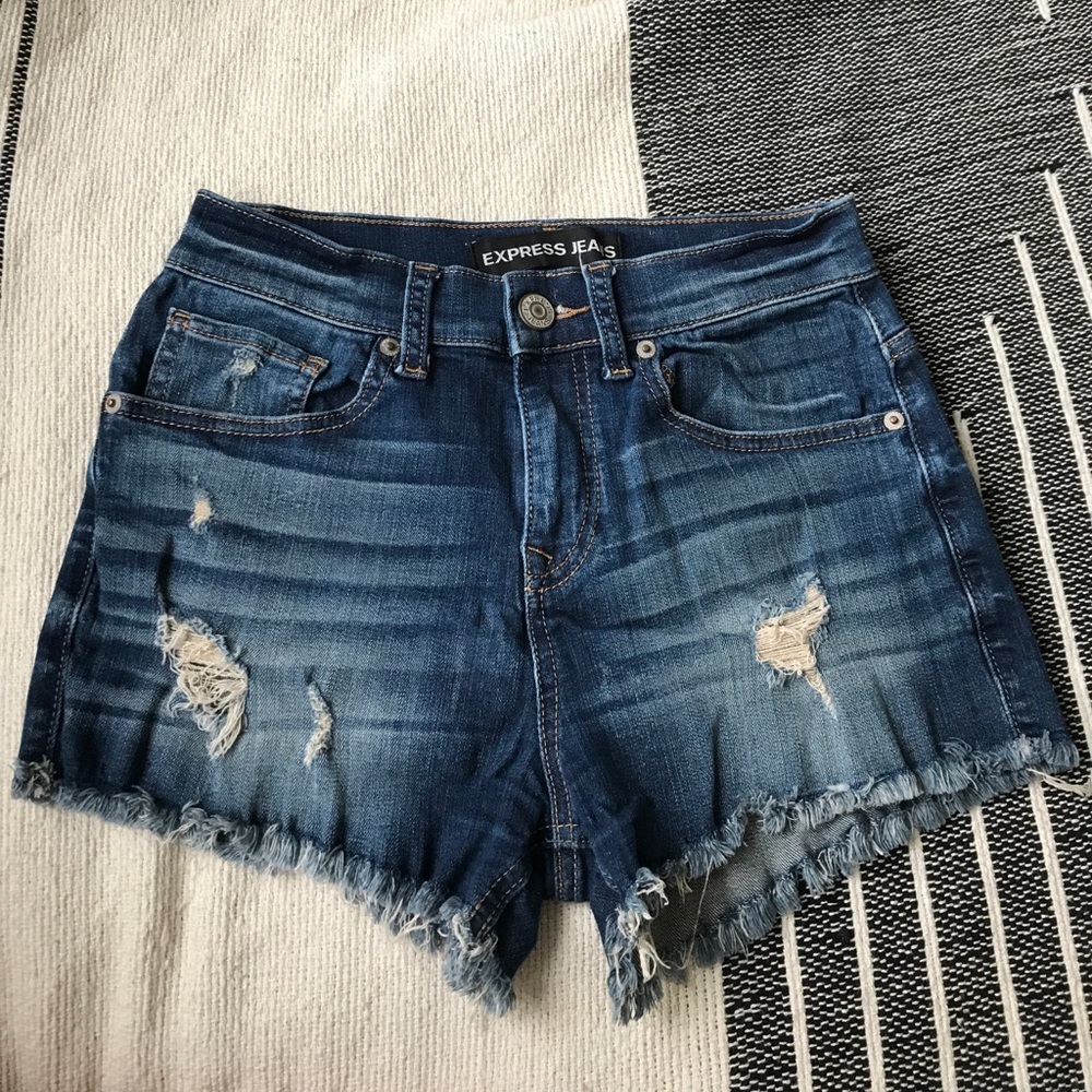 Distressed Denim High-Waisted Shorts